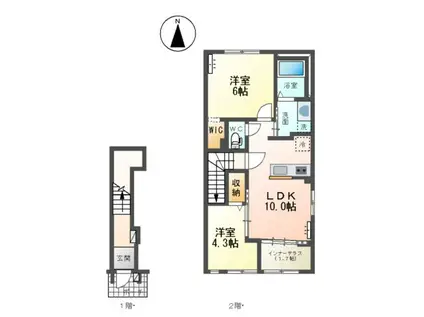 館林市城町アパート(2LDK/2階)の間取り写真