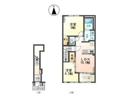館林市城町アパート(2LDK/2階)の間取り写真