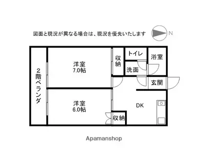 田沼コーポ(2DK/2階)の間取り写真