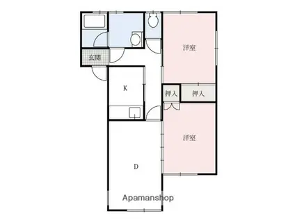 コンフォルトフミヤⅡ(2DK/2階)の間取り写真