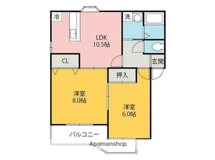カスターニャAB(2LDK/2階)の間取り写真