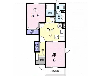 ドミールK A(2DK/1階)の間取り写真