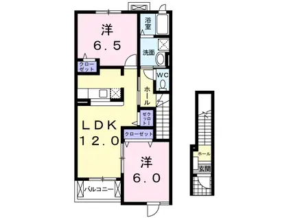 メゾン・プロムナードC(2LDK/2階)の間取り写真