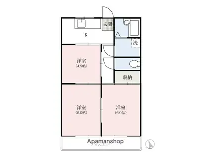 ハイツ三幸プレイス新里(3K/1階)の間取り写真