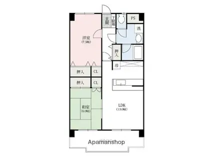 グリン・ミライ(2LDK/3階)の間取り写真