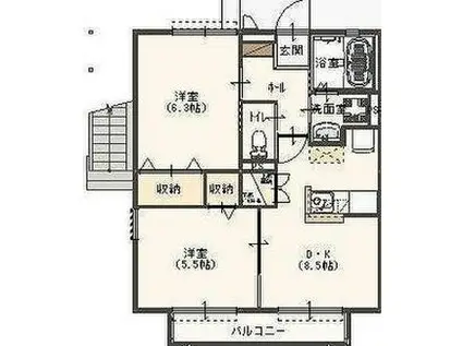 リュミエールD(2DK/2階)の間取り写真