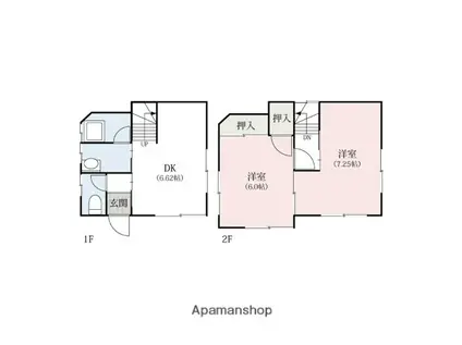 わたらせ渓谷鉄道 桐生駅 徒歩17分 2階建 築35年(2DK)の間取り写真