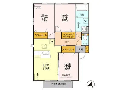 ラ・カサベルデB(3LDK/1階)の間取り写真