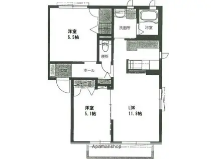 シャトル中央(2LDK/2階)の間取り写真