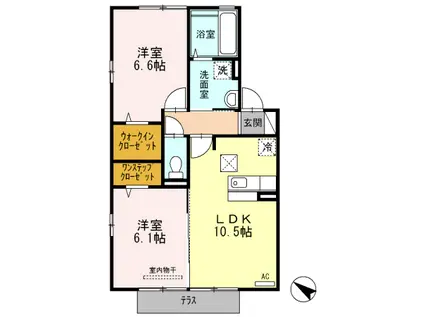 ヴューテラスB(2LDK/1階)の間取り写真