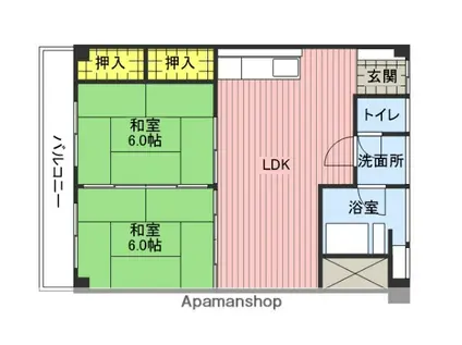 フラワーマンション(2DK/2階)の間取り写真