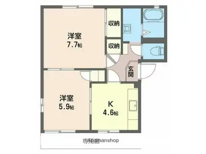 ハイツあおばA棟(2DK/1階)の間取り写真