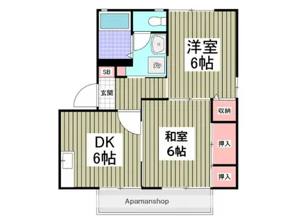 グランドヒルズ C棟(2DK/2階)の間取り写真