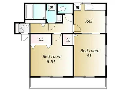 ソレーユ北本(2K/1階)の間取り写真