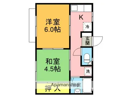 プティメゾンドゥーズ(2K/1階)の間取り写真