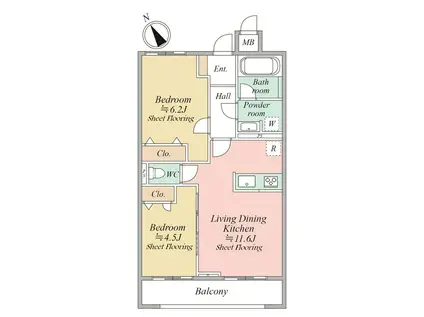 MOCXION KAWA(2LDK/1階)の間取り写真