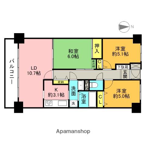 グラン・コート大宮別所(3LDK/6階)の間取り写真