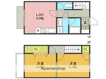 タウンハウス日の出(2LDK)の間取り写真