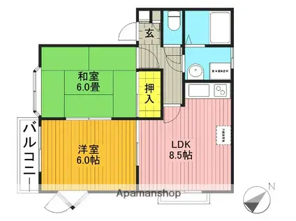 エクセルハイツ(2DK/2階)の間取り写真