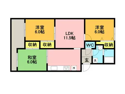 ヴァンベール神山Ⅱ(3LDK/3階)の間取り写真