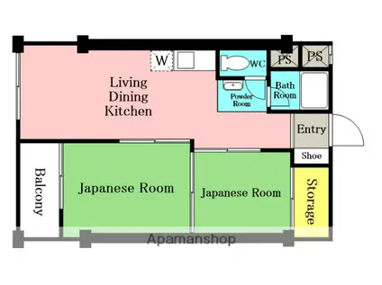 浦和コーポラス(2LDK/2階)の間取り写真