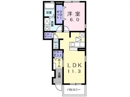 プリムローズⅢ(1LDK/1階)の間取り写真