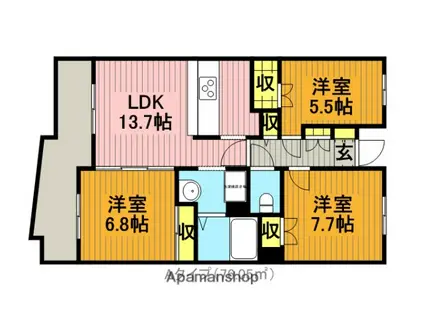 アステリ与野本町弐番館(3LDK/2階)の間取り写真
