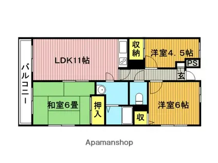 グランパレス榎本(3LDK/4階)の間取り写真