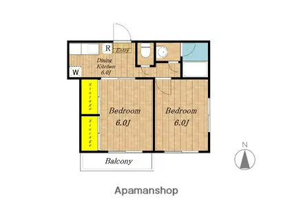 ローズハイツ(2DK/1階)の間取り写真