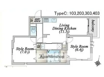 ORTHOSIA REVE1(2LDK/2階)の間取り写真
