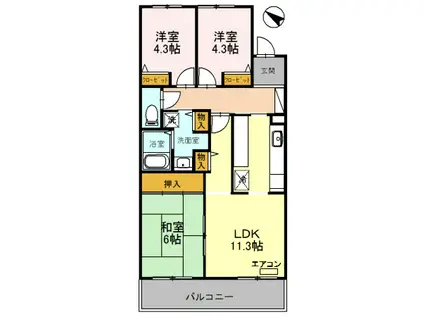 コーポレート東浦和2(3LDK/4階)の間取り写真