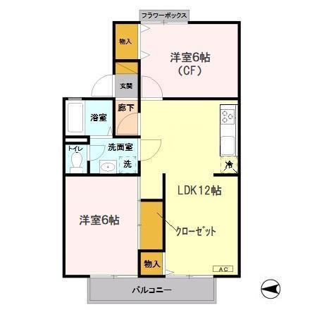 セジュールソフィアⅤ(2LDK/2階)の間取り写真