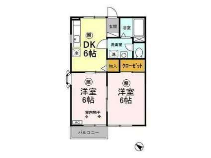 イーストベルヴィ(2DK/2階)の間取り写真