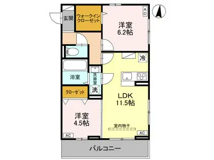 ユートリIII(2LDK/2階)の間取り写真