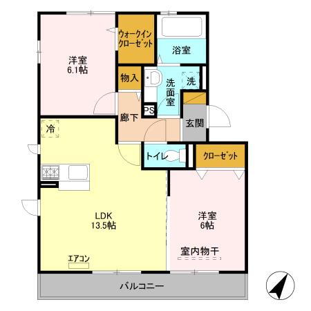 GRAND CHARIOTLUNA PIENA GRAND C(2LDK/2階)の間取り写真