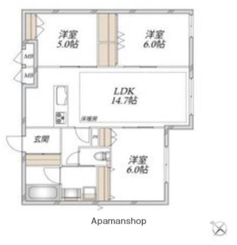 領家プライムコートⅡ(3LDK/1階)の間取り写真