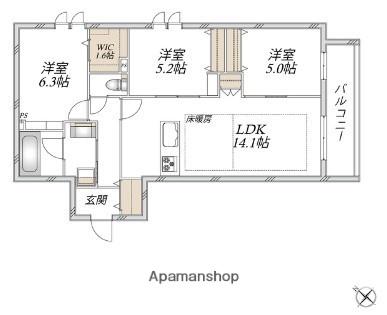 領家プライムコートⅠ(3LDK/3階)の間取り写真
