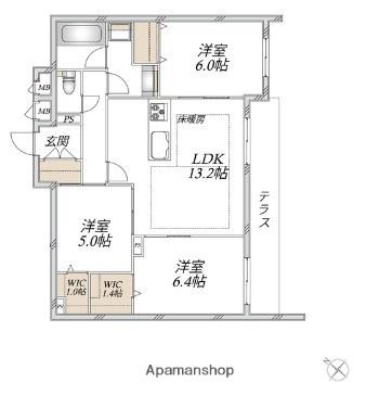 領家プライムコートⅠ(3LDK/1階)の間取り写真