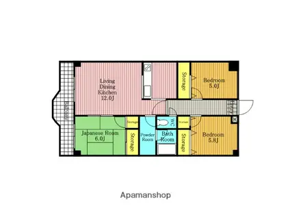 シャトー櫛引(3LDK/2階)の間取り写真