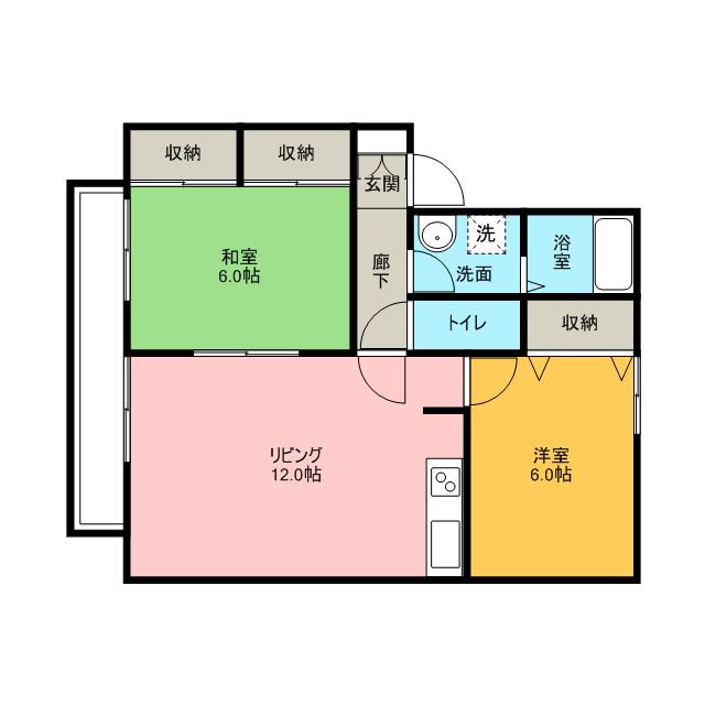 ハイカムールベルテⅠ(2LDK/2階)の間取り写真