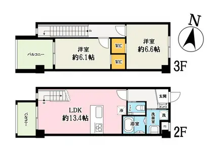 京浜東北・根岸線 大宮駅(埼玉) 徒歩35分 3階建 築2年(2LDK/2階)の間取り写真