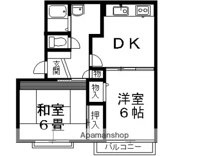 フラット櫛引(2DK/1階)の間取り写真