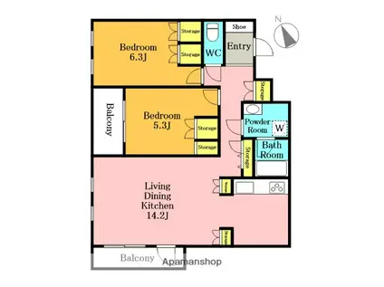 ヒルズ川口南町(2LDK/2階)の間取り写真