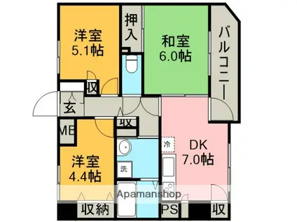 グランシエロ川口本町(3DK/1階)の間取り写真