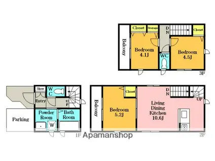 埼玉高速鉄道 鳩ケ谷駅 徒歩10分 3階建 築1年(3LDK)の間取り写真