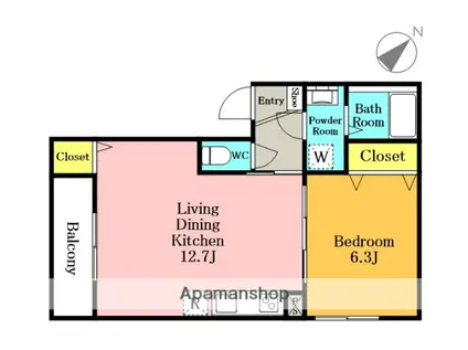 シャルル鳩ヶ谷(1LDK/2階)の間取り写真
