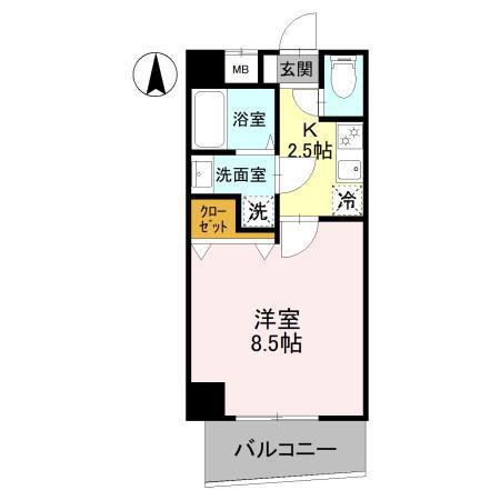ハイムフローラ本町(1K/7階)の間取り写真