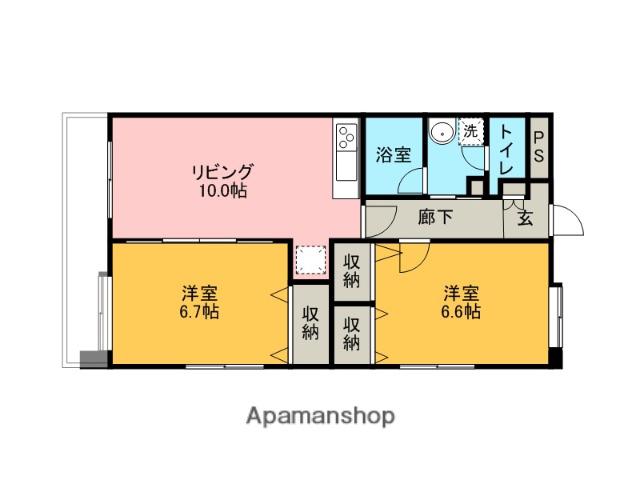 タケノヤハイツ錦町(2LDK/7階)の間取り写真