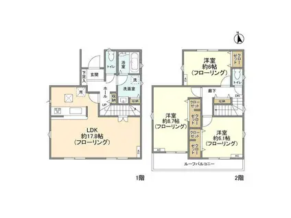 高崎線 桶川駅 バス乗車時間：22分 工業団地入口バス停で下車 徒歩8分 2階建 築2年(3LDK)の間取り写真