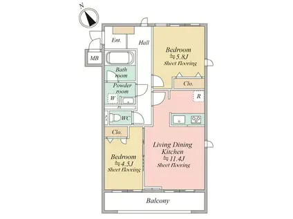 MOCXION KAWA(2LDK/3階)の間取り写真